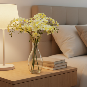 Elegante fatto a mano artificiale <span class=keywords><strong>Primula</strong></span> <span class=keywords><strong>fiore</strong></span> Malacoides con acqua finta in vaso di vetro per la casa & decorazione di nozze - Product Image 3