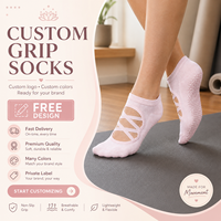 Chaussettes de yoga et de Pilates personnalisées avec logo pour femmes, antidérapantes, en coton, couleur rose, avec sangles croisées, pour studio de yoga et fitness