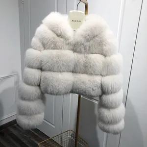 高品質特大新しいデザインショートスタイル冬の女性フード付きキツネの毛皮のコート冬の女性フード付き本物のキツネの毛皮のジャケット