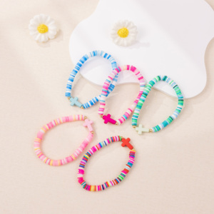 Wholesale Handmade Stackable Cross Beads Elastic Bracelet Summer Beach <b>Clay</b> Friendship Bracelet <b>Set</b> - Product Image 6