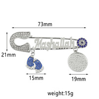 Personnalité strass Mashallah lettres pied breloque broche rétro turc bleu oeil bébé broche broche (KBL096)