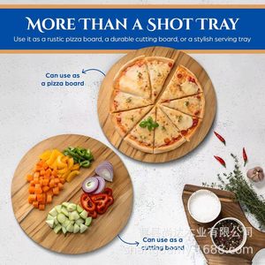 Plateau rond en bois pour verres à vin, plateau à collations pour fête, plateau à compartiments pour petits verres à vin, planche à découper pour pizza, plateau à collations et charcuterie - Product Image 4