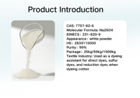 Sulfate de sodium anhydre Na2SO4 CAS 7757-82-6 EINECS 231-820-9 99% Min Qualité détergent et textile Poudre en sacs de 50 kg et 1000 kg en vrac