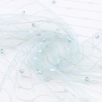 Tissu en maille de tulle perlé avec fil doré et perles goutte de pluie, dentelle transparente pour voiles de mariée, robes de princesse et décorations de mariage - Vente en gros