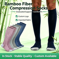 Chaussettes de compression graduée en fibre de bambou avec logo personnalisé, chaussettes élastiques à pression haute jusqu'au genou