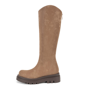 Bottes hautes à semelle épaisse en daim, bout carré, fermeture éclair arrière, style pantalon plissé, 2 façons de porter, bottines superposées au-dessus du genou pour femme - Product Image 2