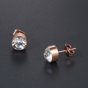 Rose Gold <b>Stud</b> <b>Earrings</b> With Clear CZ Bezel Setting <b>For</b> <b>Men</b> Women Fashion Jewelry CF070 - Product Image 4