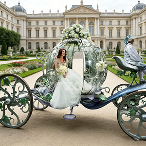 Carruaje de Calabaza Blanco de Lujo Estilo Cenicienta, Carruaje Real de Princesa con Caballos para Decoración de Eventos y Bodas - Product Image 1