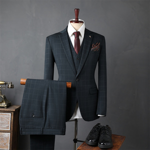 ชุดสูทผู้ชายไซส์ใหญ่ทรงสลิมลายสก็อต 3 ชิ้น ประกอบด้วยเสื้อเบลเซอร์ <span class=keywords><strong>กางเกง</strong></span>ขายาว และเสื้อกั๊ก เหมาะสำหรับงานแต่งงาน ชุดเจ้าบ่าว ผ้าวิสโคส/โพลีเอสเตอร์ ป้องกันการหดตัวและยับ - Product Image 4