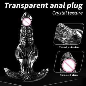 Plug anal transparent à texture cristalline, en silicone souple, réaliste, pour stimulation vaginale et anale, massage de la prostate, hommes et femmes - Product Image 4