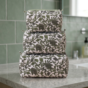 Bohemian Floral Print Pouch Set Textile Cosmetic Organizer Bags with Secure Zipper Closure Travel Pouch Set <b>Vanity</b> Pouch Set - Product Image 2