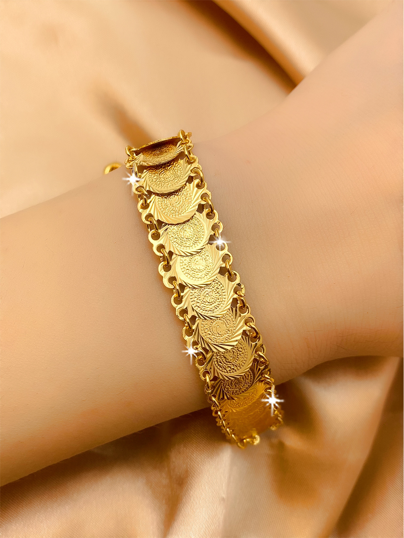 Middle Eastern 18K Gold Plated Coin Chain Bracelet for Women