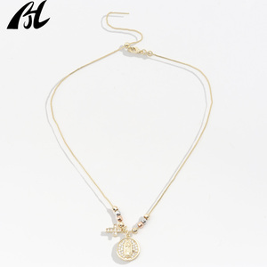 Collana leggera di lusso 14K placcato in oro vergine maria Saint <span class=keywords><strong>Judas</strong></span> e rosario a tre colori ciondolo di pura moda con zircone pietra principale - Product Image 1