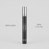 Flacon de parfum vide en verre 35 ml en gros, atomiseur de voyage rechargeable noir et argenté avec capuchon métallique, boîte de présentation luxueuse et ornée