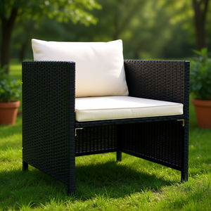 Chaise de jardin en rotin noir et acier, 23,6 pouces, mobilier d'extérieur contemporain, durable pour usage extérieur - Product Image 2