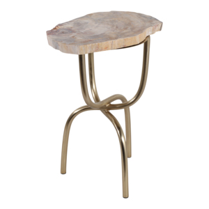 Tavolino da Cocktail in Legno Pietrificato con Base in Metallo Scultoreo, Piccolo Tavolino Laterale per Soggiorno e Camera da Letto - Product Image 5