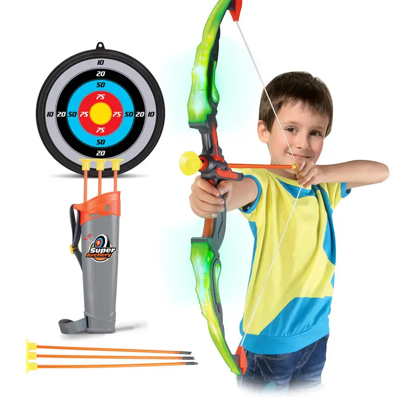 Hot Amazon LED Outdoor Kids Hunting Toys Plastic Boys and Girls Bow and Arrow Set Toys