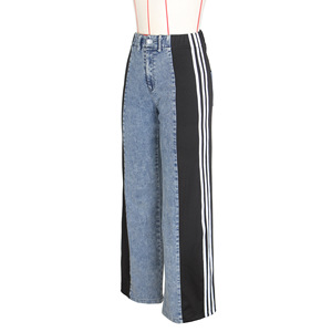 Nouveau design 2024, <span class=keywords><strong>jean</strong></span> décontracté à patchwork, jambes larges, taille haute, extensible, longueur entière, coupe droite, pantalon en <span class=keywords><strong>jean</strong></span> pour femmes - Product Image 5