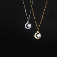 Mode bijoux fins en argent sterling 925 cercle rond croissant de lune forme diamant pendentif plaqué or colliers femmes