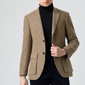 Costumes sur mesure, fabrication directe en usine, logo et broderie personnalisés, tissu en laine 100% pied-de-poule marron kaki, <span class=keywords><strong>costume</strong></span> de loisirs pour <span class=keywords><strong>homme</strong></span> - Product Image 1