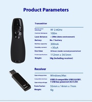 Présentateur Sans Fil USB Télécommande Infrarouge Pointeur Laser Rouge Portée 20m 2 Piles AAA Garantie 1 An pour Présentations Bureau