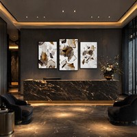Vente en gros de 3 tableaux abstraits encadrés en or, cadre noir, feuille d'or, fragment de marbre, triptyque, décoration moderne de luxe pour hôtel