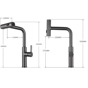 Robinet de cuisine en acier inoxydable 304 gris bronze, extractible, avec jet cascade, eau chaude et froide, pour évier et lave-vaisselle - Product Image 5