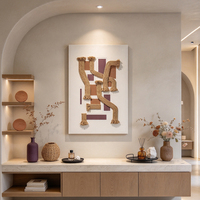 Tableau mural encadré corde jute naturelle fait main, texture 3D lignes géométriques abstraites, déco maison Wabi Sabi