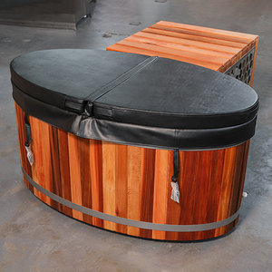 2025 Caisheng haute qualité extérieur 1 personne coquille de cèdre rouge ovale baignoire plongeante froide avec PU noir isolation couverture caisse en bois - Product Image 6