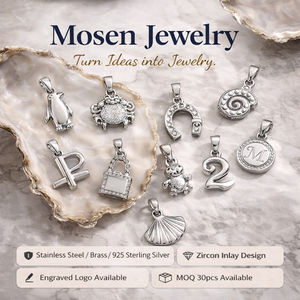 Collier en acier inoxydable Mosen Jewelry, pendentifs ludiques Pingouin, <span class=keywords><strong>Crabe</strong></span>, <span class=keywords><strong>Fer</strong></span> <span class=keywords><strong>à</strong></span> <span class=keywords><strong>cheval</strong></span>, Hibou, Initiales P M 2, Vente en gros - Product Image 1