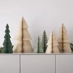 Arbre en papier fait à la main en nid d'abeille, ornements d'arbre de noël artificiel pour centre de Table, fenêtre de Table