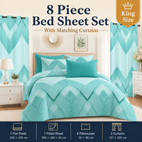 Parure de draps de lit en microfibre 8 pièces avec rideaux, taille King, drap-housse à poches profondes, vente en gros