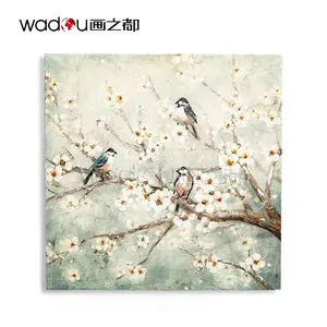 OEM绘画和版画艺术品树木鸟类自然花卉墙画帆布艺术图片原创中国高品质油