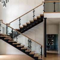 Escalier flottant mural en bois massif, design américain moderne, gain de place, pour intérieur, avec poutre invisible