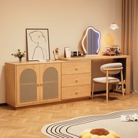 Coiffeuse moderne et bon marché avec impressions en bois Miroir LED Coiffeuse avec chaise pour chambre Vanités de maquillage