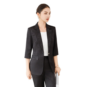 Apricot Colored Women's Suit Jacket Mid Sleeve Slim Fit Casual Blazer With Pocket Anti Wrinkle Treatment Polyester Fabric - Product Image 5