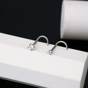 G23 टाइटेनियम 20g नाक स्क्रबिंग s-आकार 2 मिमी हीरे घन ज़िरकोनिया नाक भेदी गहने 20 गेज नाक कॉर्कस्क्रू स्टड - Product Image 2