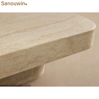 Table basse d'extérieur en faux travertin, résistante aux rayures et aux taches, table de patio en béton scellé