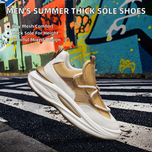 Men's Autumn Running Lace-up Casual Shoes Thick <b>Sole</b> Mixed Colors All-match <b>Inner</b> Height Increase Forrest Gump Style Mesh - Product Image 2