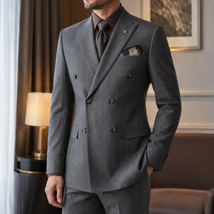 Costume de <span class=keywords><strong>mariage</strong></span> de luxe croisé à revers pointus pour <span class=keywords><strong>homme</strong></span>, 2 pièces, style italien, infroissable, tenue de cérémonie professionnelle pour <span class=keywords><strong>homme</strong></span> - Product Image 2