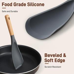 Cuillère et <span class=keywords><strong>spatule</strong></span> <span class=keywords><strong>de</strong></span> cuisine en silicone pour ustensiles <span class=keywords><strong>de</strong></span> cuisson antiadhésifs, résistantes à la chaleur, sans BPA, ensemble d'ustensiles <span class=keywords><strong>de</strong></span> cuisine avec manche en bois - Product Image 4