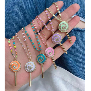 <span class=keywords><strong>Collier</strong></span> personnalisé en plaqué or, bijoux avec breloques sucettes, en émail, vente en gros, - Product Image 3