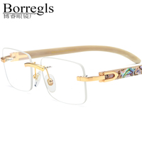 Gafas Borregls de cuerno de búfalo para hombre, montura cuadrada de diseñador, gafas de sol sin montura para mujer, gafas ópticas sin marco 908
