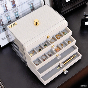 Cajón de 5 capas cuadrado transparente PET PU franela forrada elegante práctica caja de almacenamiento de joyas para anillos pendientes collares - Product Image 2