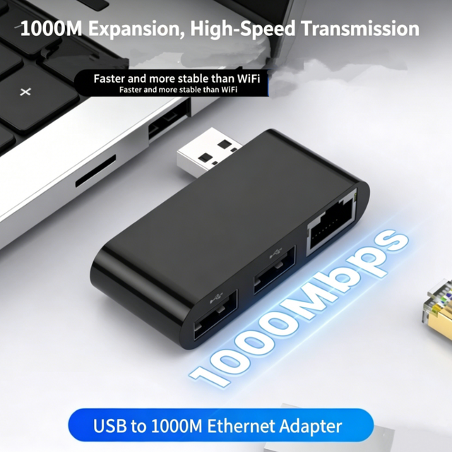 In Stock Plastic 3-in-1 USB Hub for WiFi Routers Midi Keyboard Portable Internet Connector for Laptop Dock Station