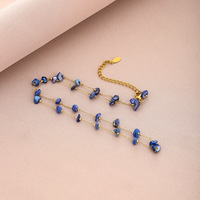 Collier bohème en acier inoxydable réglable avec chaîne de clavicule et perles de pierres naturelles en améthyste et lapis-lazuli