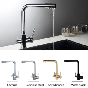 Robinet de cuisine en acier inoxydable à 3 voies avec douchette extractible, 2 poignées, bec pour robinet d'<span class=keywords><strong>eau</strong></span> <span class=keywords><strong>potable</strong></span>, pour évier de bar, filtre à <span class=keywords><strong>eau</strong></span> purificateur - Product Image 4