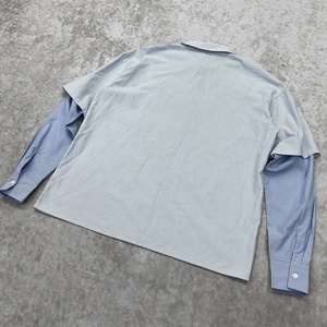 Custom Streetwear Embroidery Applique <b>T</b> <b>Shirt</b> Design Striped <b>Button</b> Up Polo <b>Shirt</b> Oversized Double Layer <b>Long</b> <b>Sleeve</b> <b>T</b>-<b>shirt</b> - Product Image 2