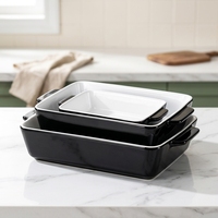 Ensemble de plats de cuisson carrés en céramique à double poignée avec plat à fromage, plat à pâtes et plateau de four – Essentiels pour la cuisson au four et au micro-ondes