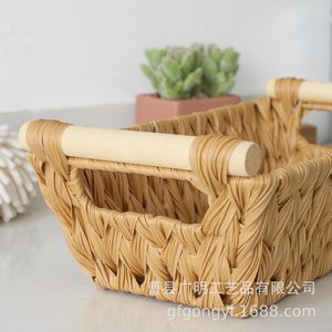 Imitation Rattan <b>Storage</b> <b>Basket</b> With Handles Rectangle Waterproof For Bathroom Living Room Hotel - Product Image 3